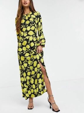 Closet Black Maxi Dress with Yellow Floral Print